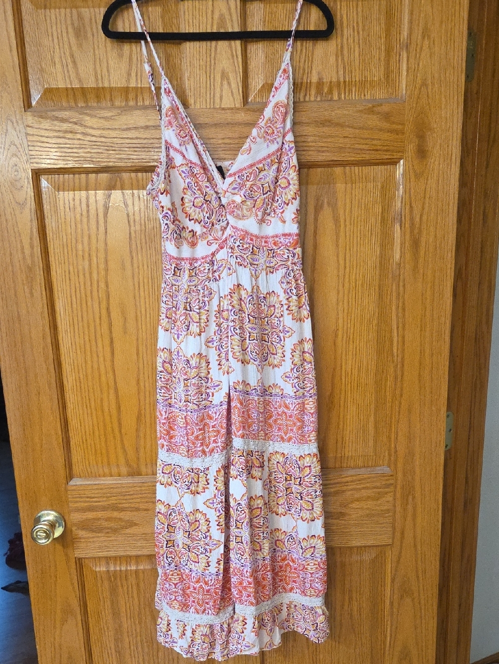 Angie White Maxi Dress with Orange & Pink Medallion Print